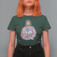 He Is Risen T Shirt For Women Christian Religious Easter Day Bible Verse Sheep Glitter Print