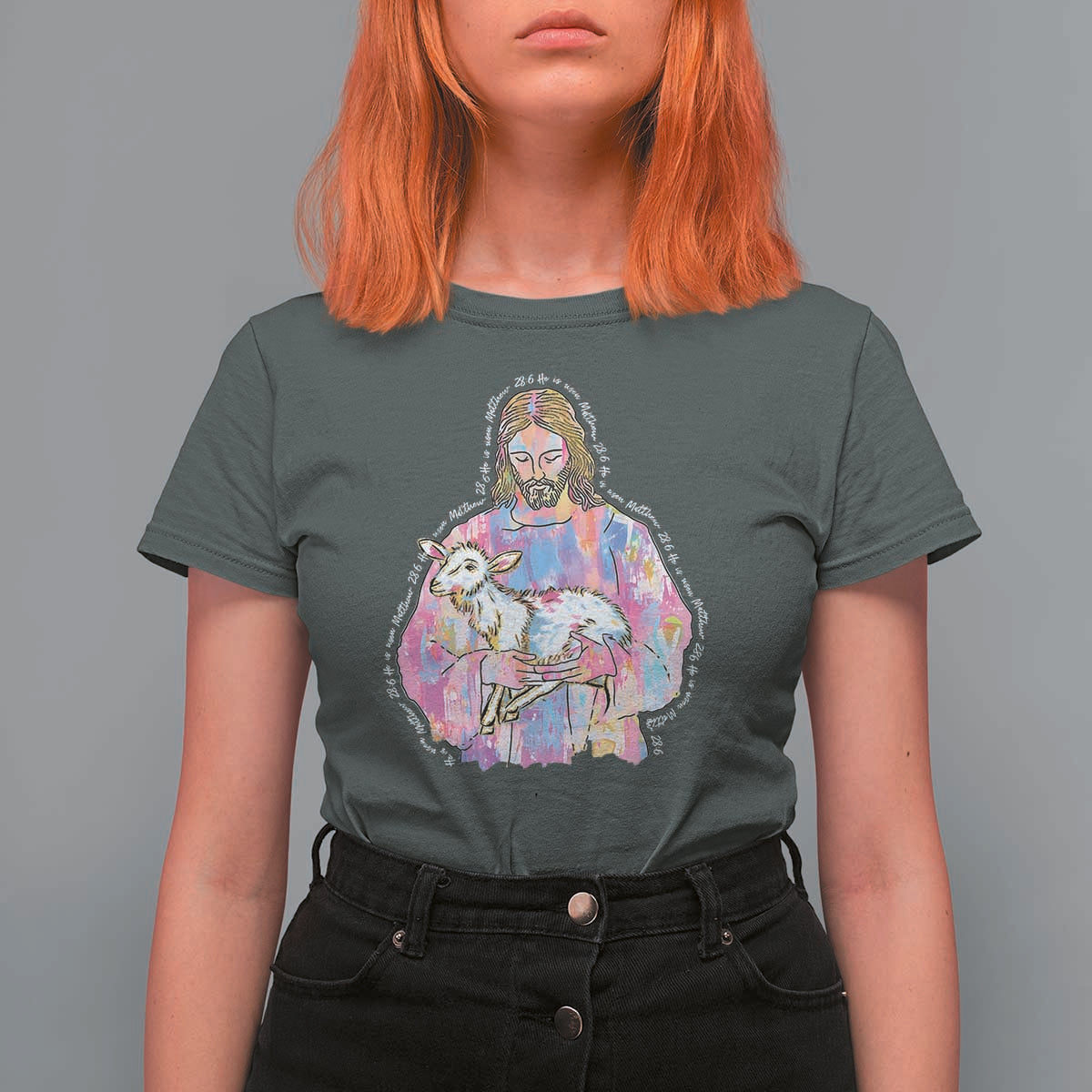 He Is Risen T Shirt For Women Christian Religious Easter Day Bible Verse Sheep Glitter Print