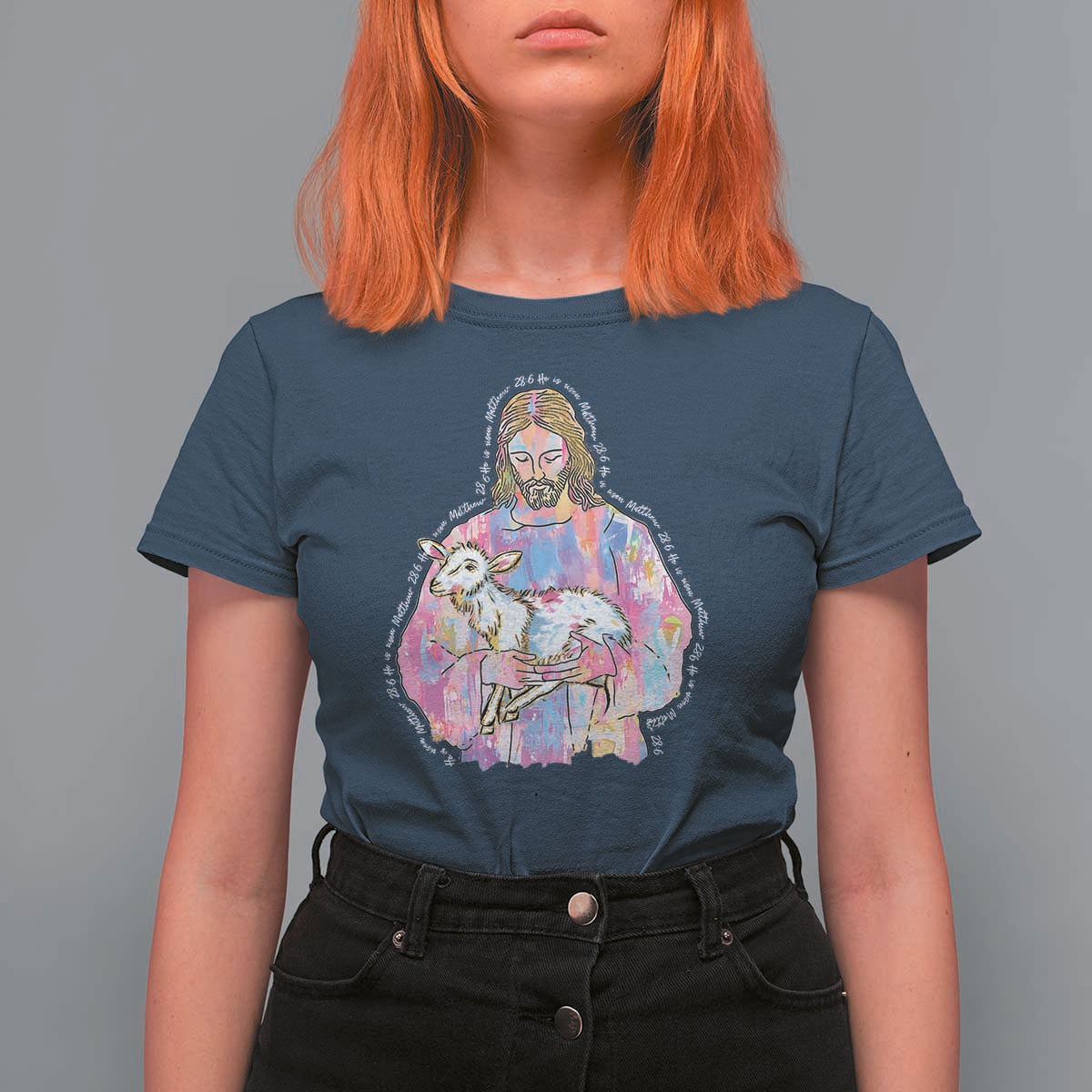 He Is Risen T Shirt For Women Christian Religious Easter Day Bible Verse Sheep Glitter Print