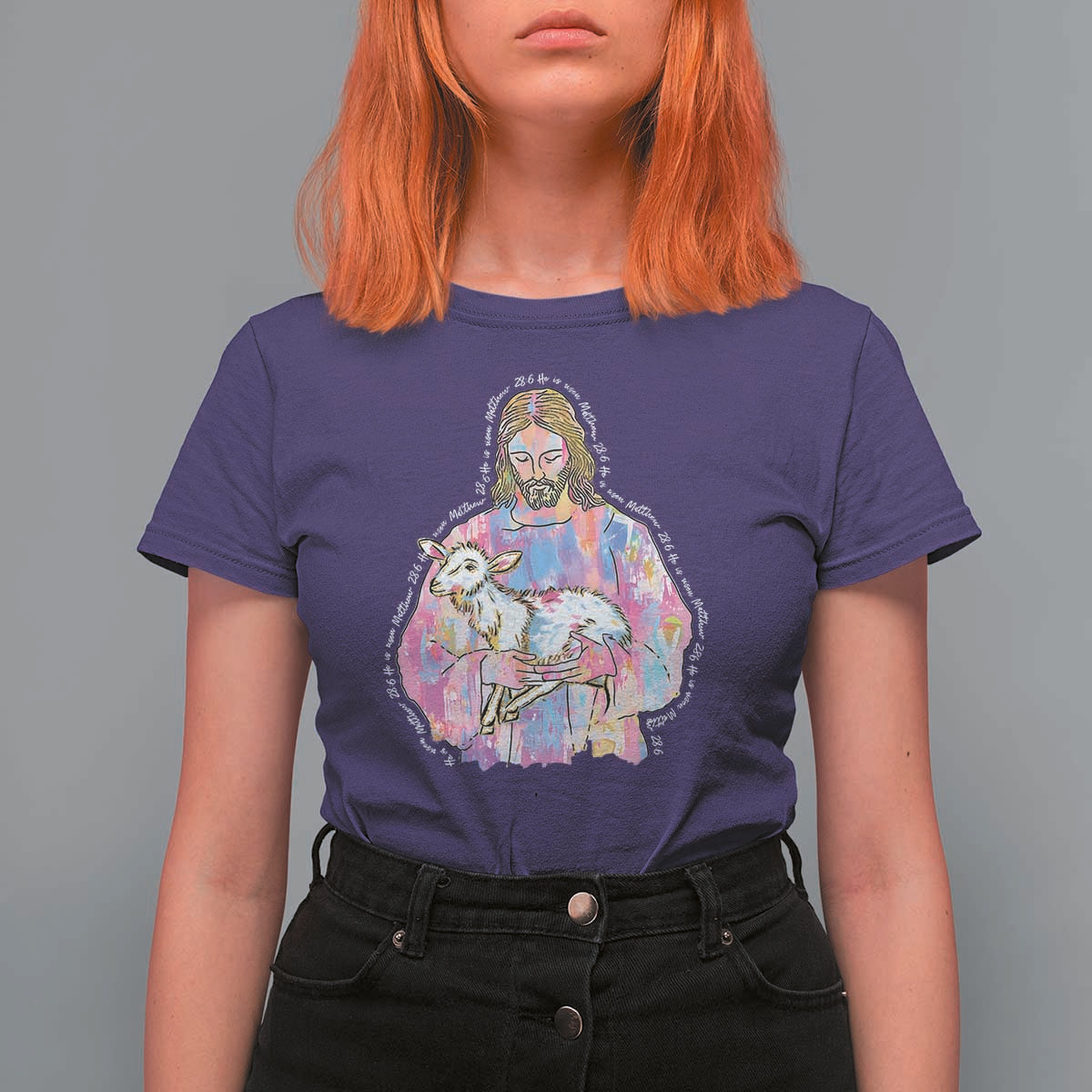 He Is Risen T Shirt For Women Christian Religious Easter Day Bible Verse Sheep Glitter Print