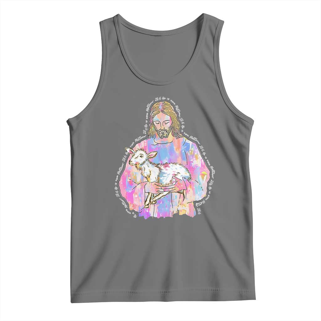 He Is Risen Tank Top Christian Religious Easter Day Bible Verse Sheep Glitter Print