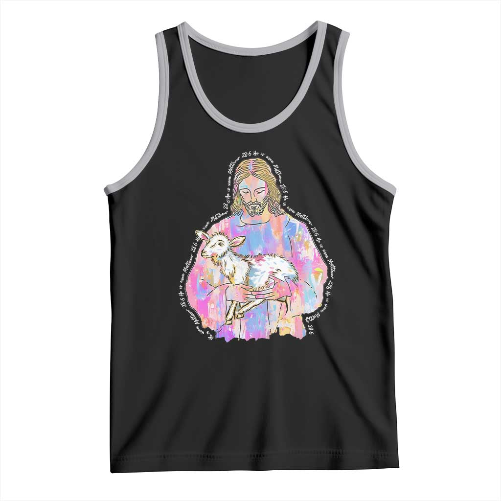 He Is Risen Tank Top Christian Religious Easter Day Bible Verse Sheep Glitter Print