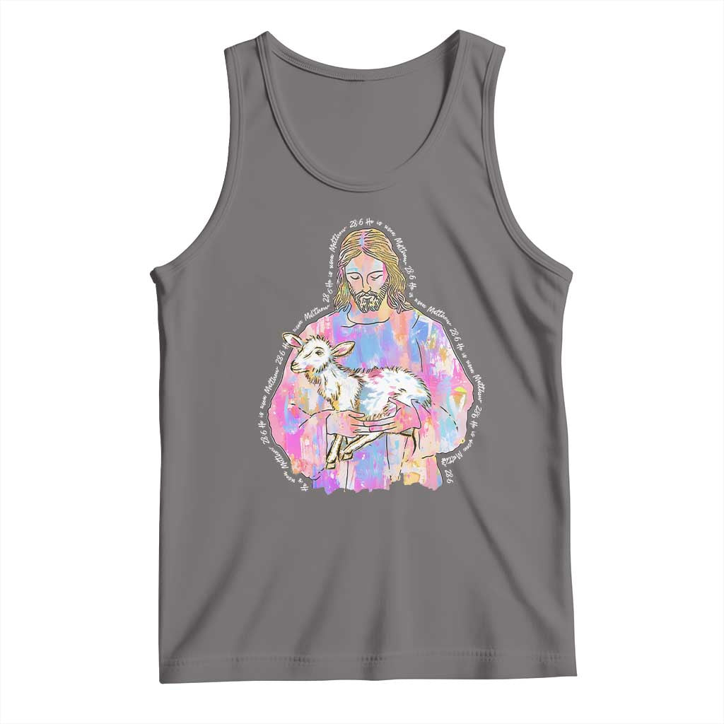 He Is Risen Tank Top Christian Religious Easter Day Bible Verse Sheep Glitter Print