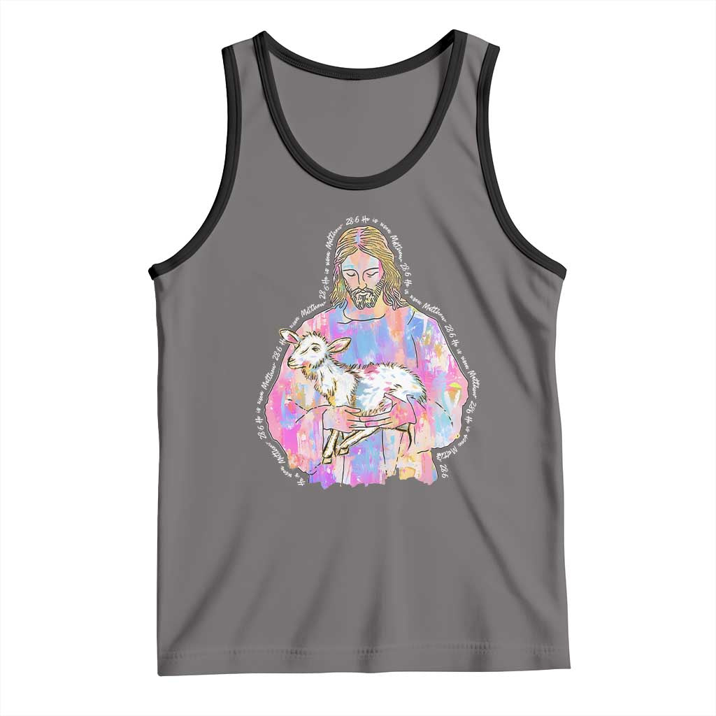He Is Risen Tank Top Christian Religious Easter Day Bible Verse Sheep Glitter Print