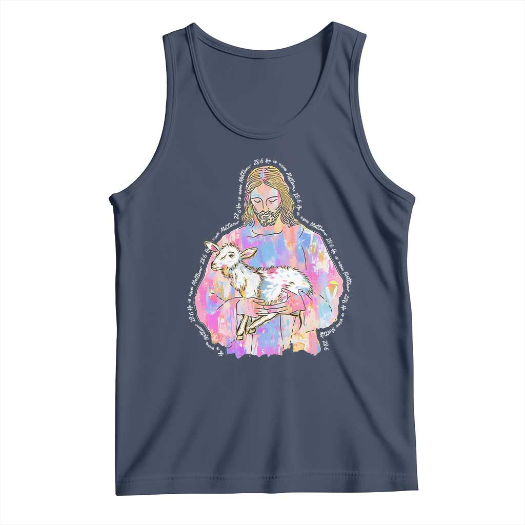 He Is Risen Tank Top Christian Religious Easter Day Bible Verse Sheep Glitter Print
