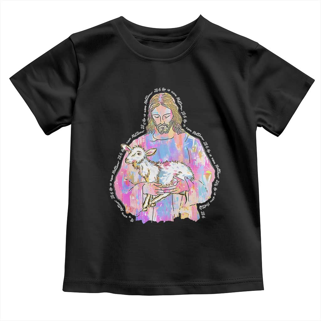 He Is Risen Toddler T Shirt Christian Religious Easter Day Bible Verse Sheep Glitter Print