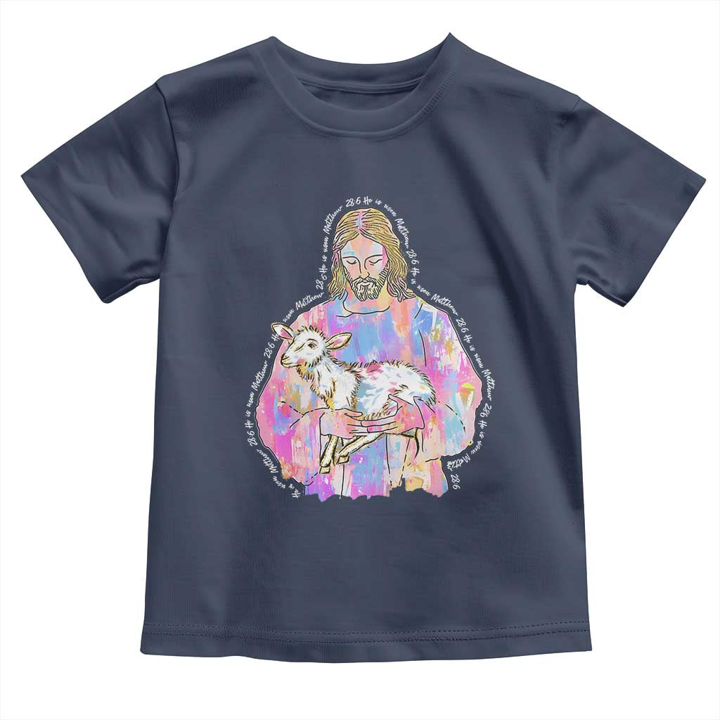 He Is Risen Toddler T Shirt Christian Religious Easter Day Bible Verse Sheep Glitter Print