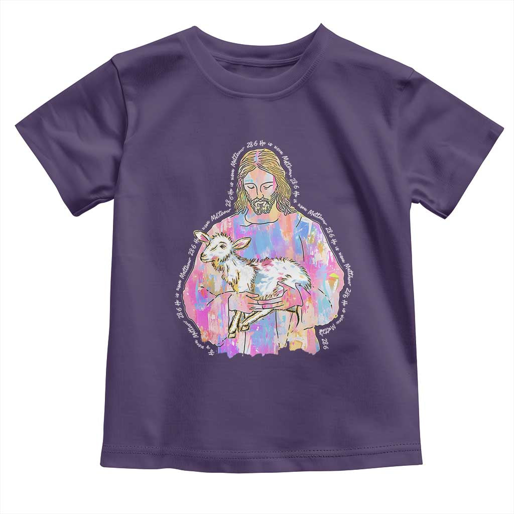 He Is Risen Toddler T Shirt Christian Religious Easter Day Bible Verse Sheep Glitter Print
