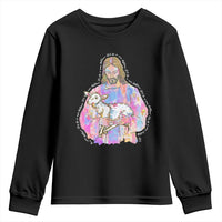He Is Risen Youth Sweatshirt Christian Religious Easter Day Bible Verse Sheep Glitter Print