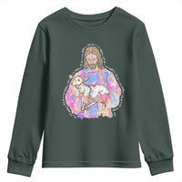 He Is Risen Youth Sweatshirt Christian Religious Easter Day Bible Verse Sheep Glitter Print