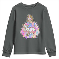 He Is Risen Youth Sweatshirt Christian Religious Easter Day Bible Verse Sheep Glitter Print
