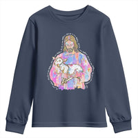 He Is Risen Youth Sweatshirt Christian Religious Easter Day Bible Verse Sheep Glitter Print