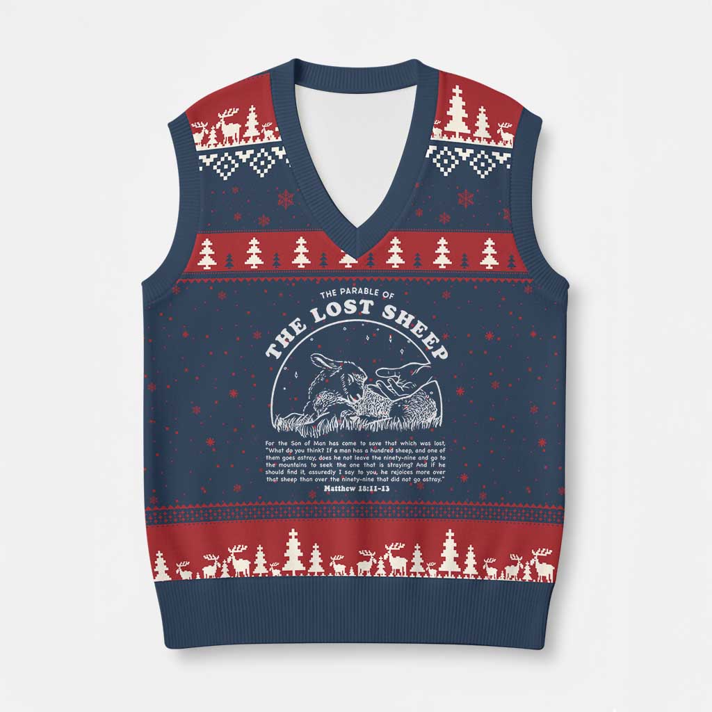 The Parable Of The Lost Sheep V-Neck Knit Sweater Vest Christian Bible Verse - Wonder Print Shop