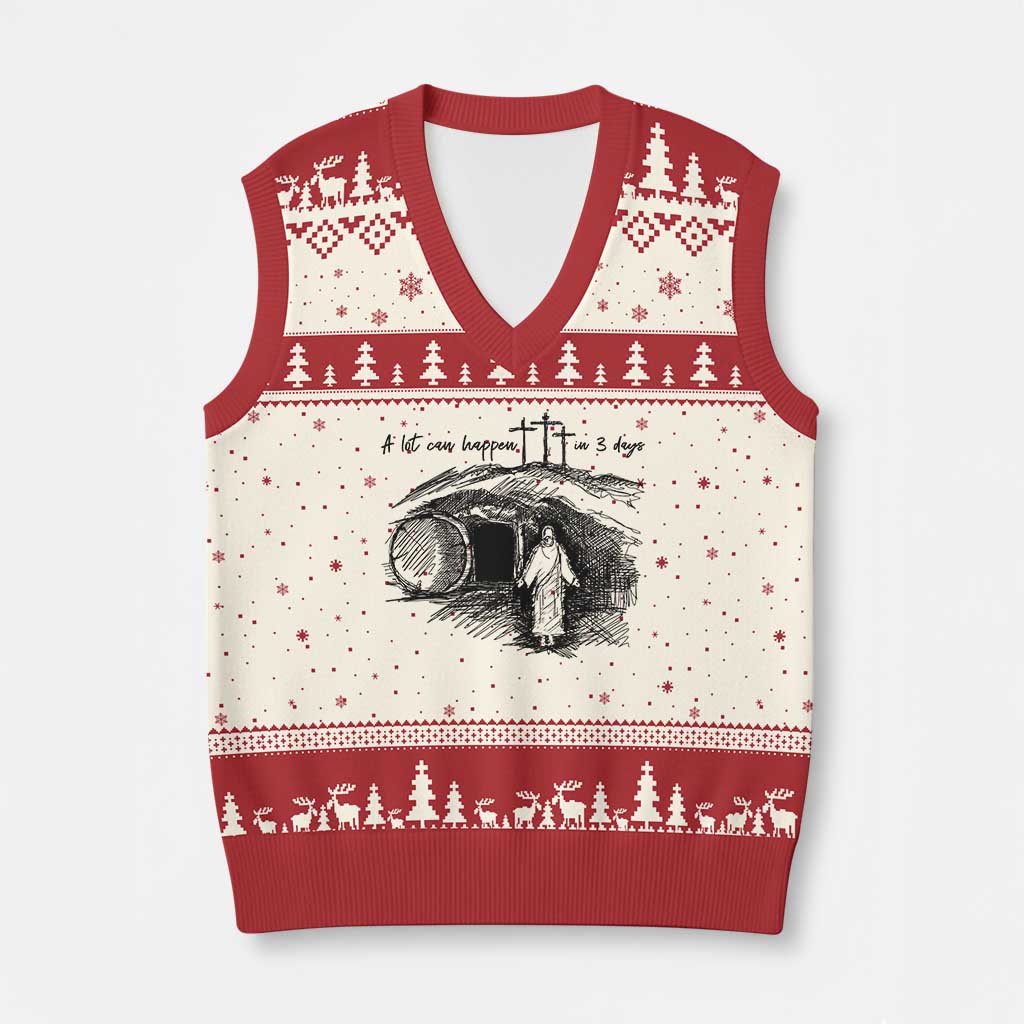 A Lot Can Happen In 3 Days V-Neck Knit Sweater Vest Easter Day Good Friday Religious Christian - Wonder Print Shop