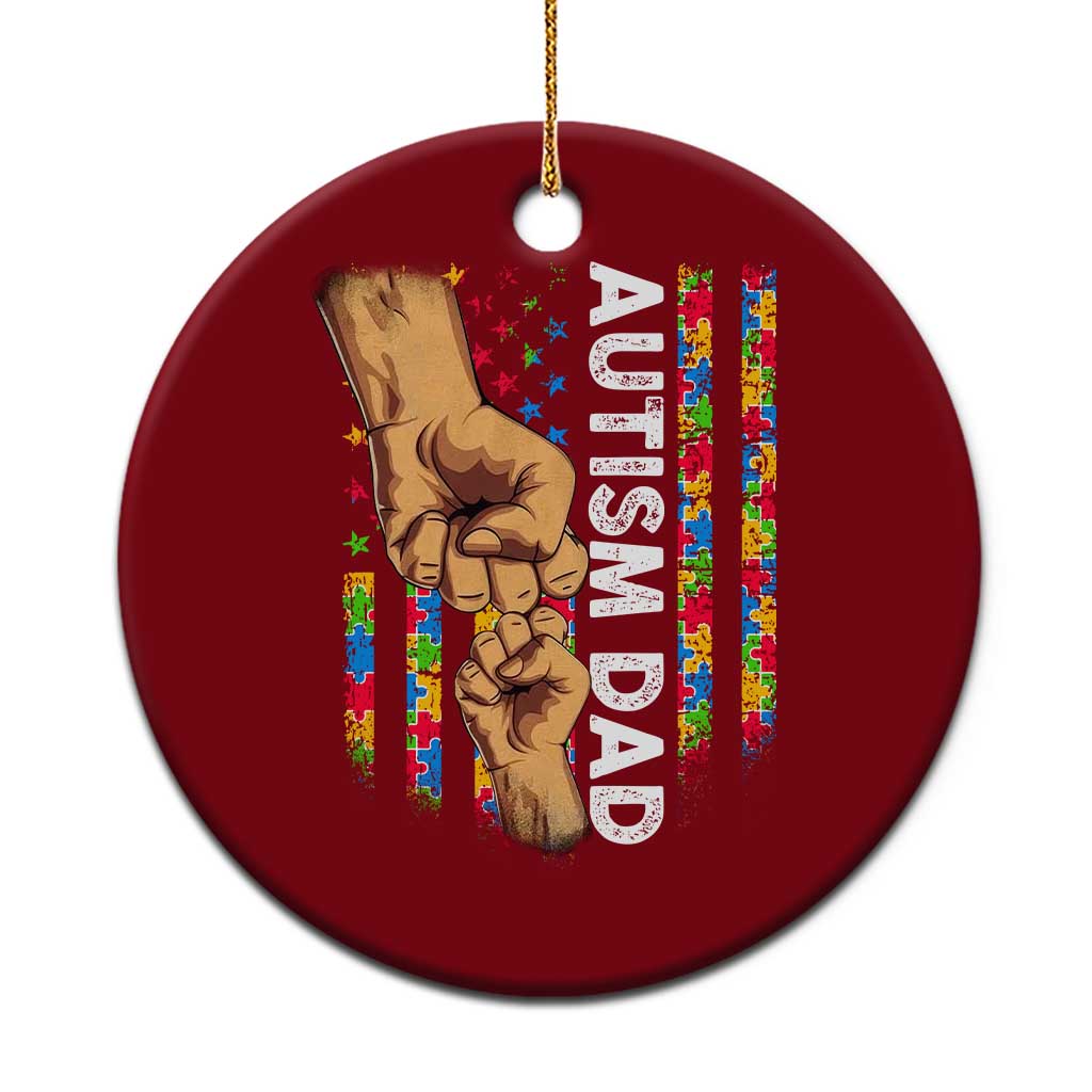 Autism Dad Awareness American Flag Fist Bump Ceramic Ornament