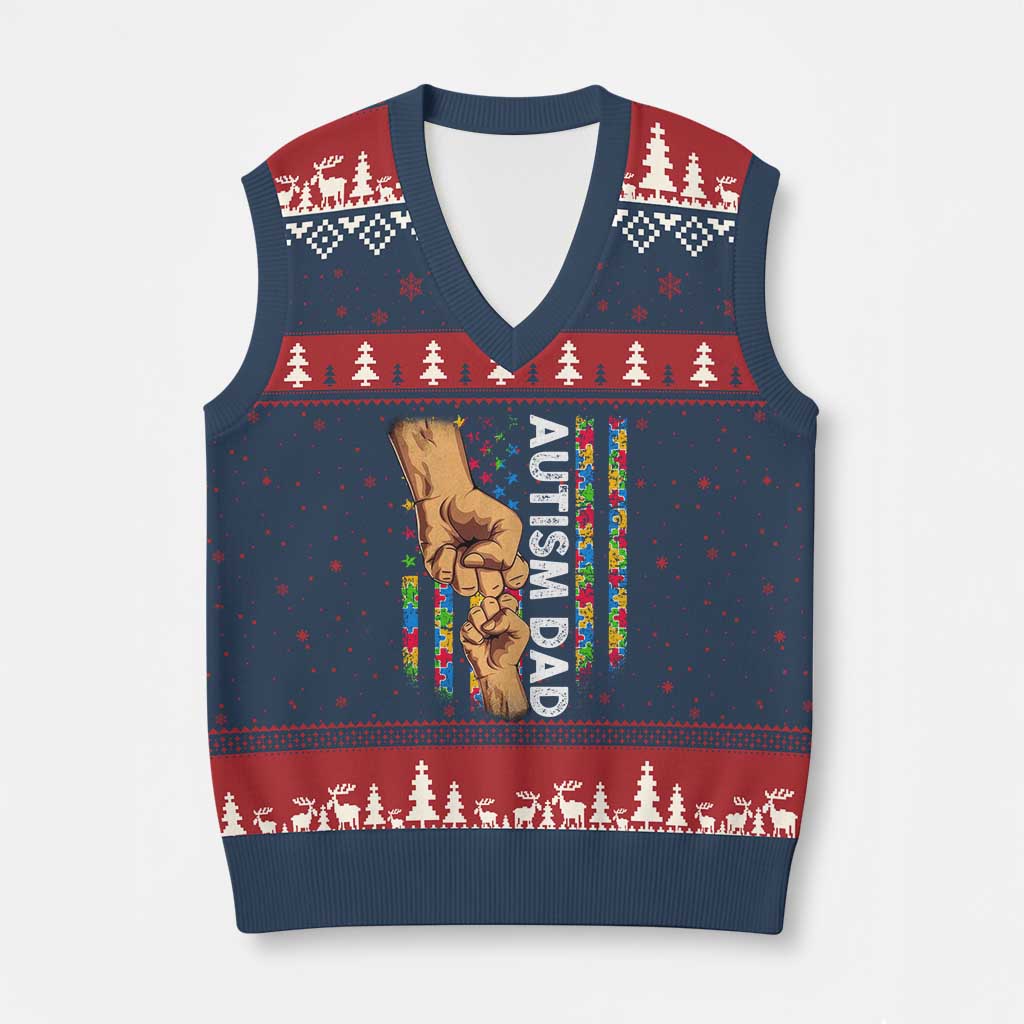 Autism Dad Awareness American Flag Fist Bump V-Neck Knit Sweater Vest