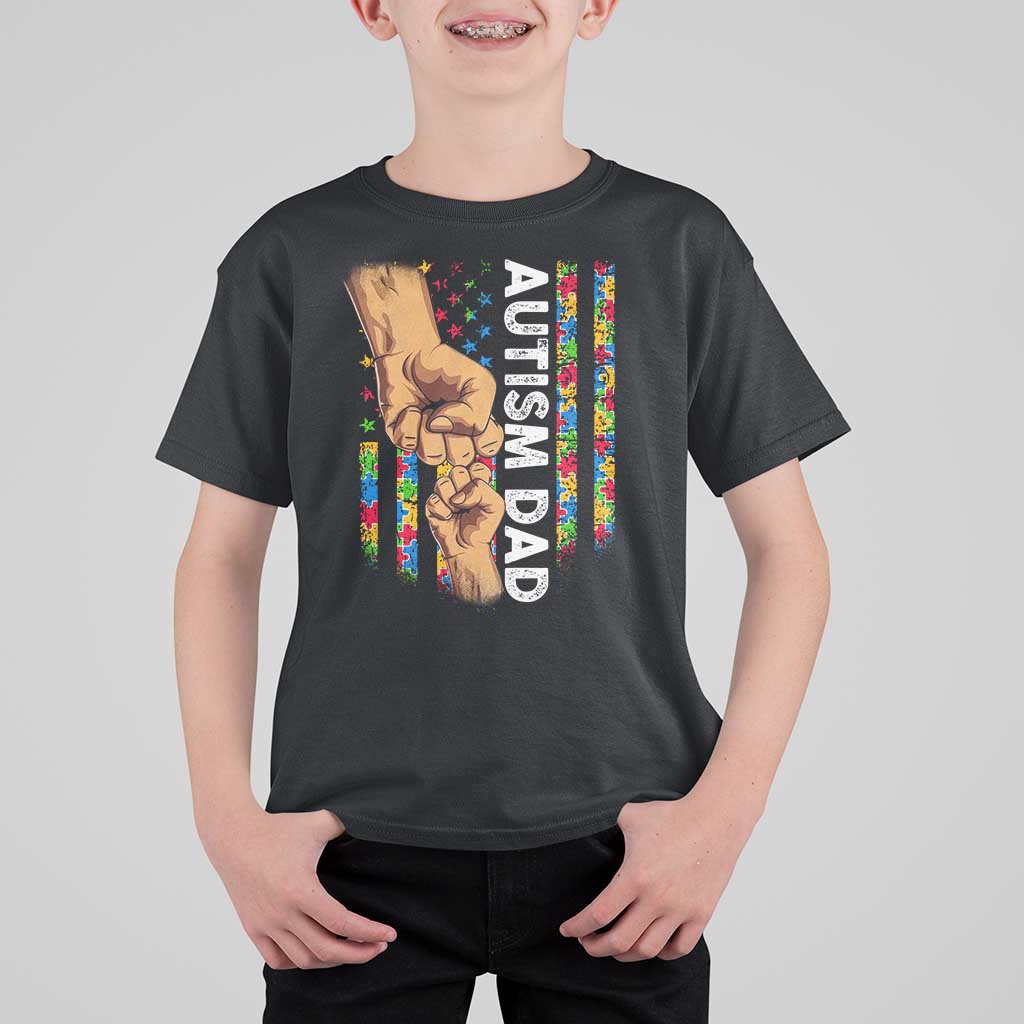 Autism Dad Awareness American Flag Fist Bump T Shirt For Kid