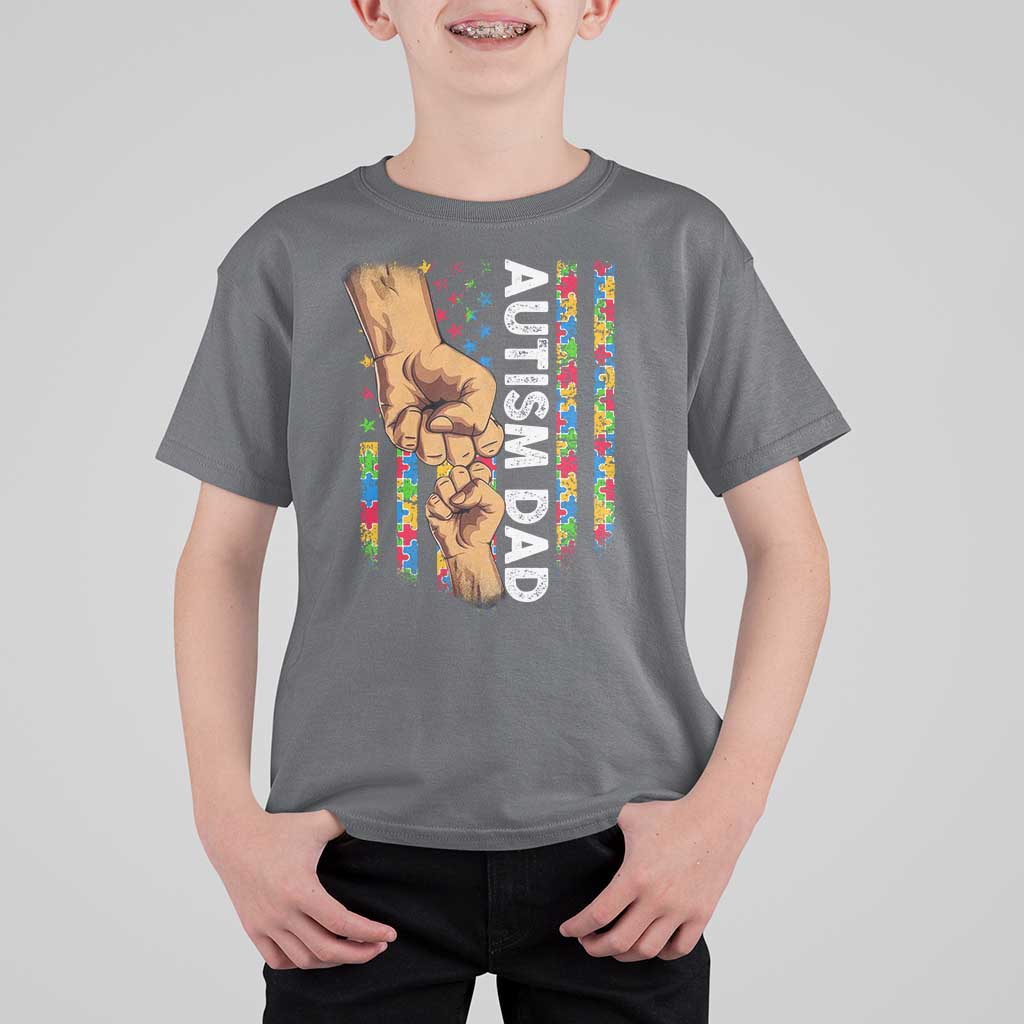 Autism Dad Awareness American Flag Fist Bump T Shirt For Kid