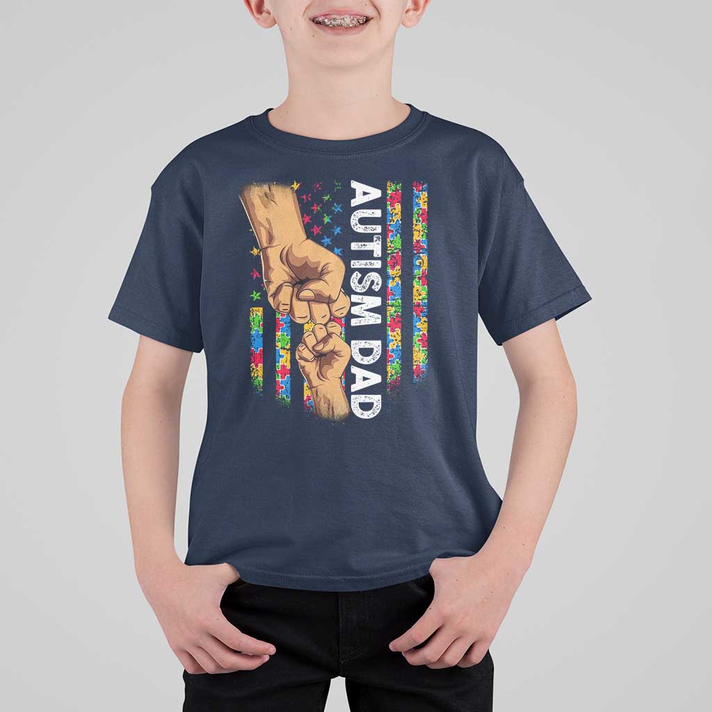 Autism Dad Awareness American Flag Fist Bump T Shirt For Kid