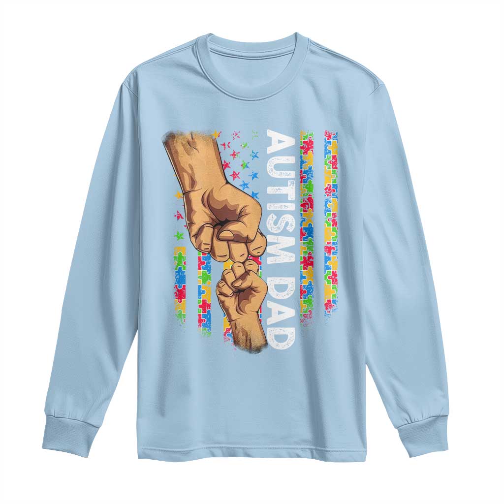 Autism Dad Awareness American Flag Fist Bump Long Sleeve Shirt