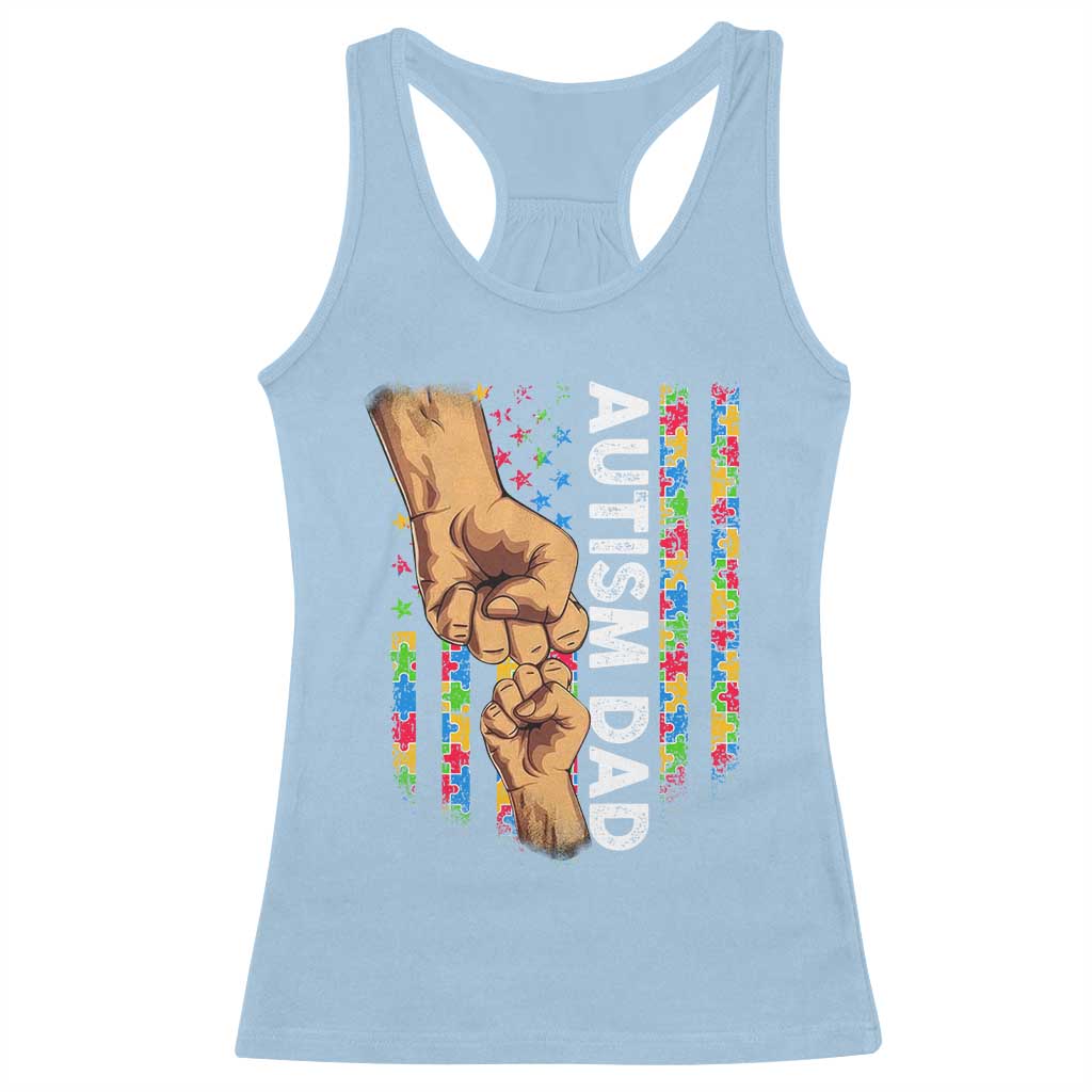 Autism Dad Awareness American Flag Fist Bump Racerback Tank Top