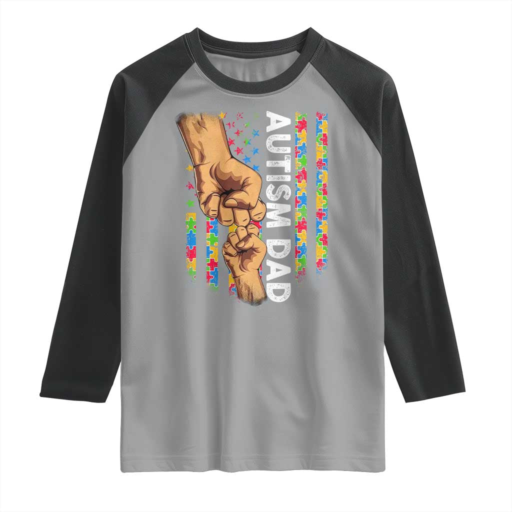 Autism Dad Awareness American Flag Fist Bump Raglan Shirt