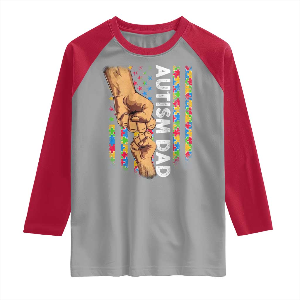 Autism Dad Awareness American Flag Fist Bump Raglan Shirt