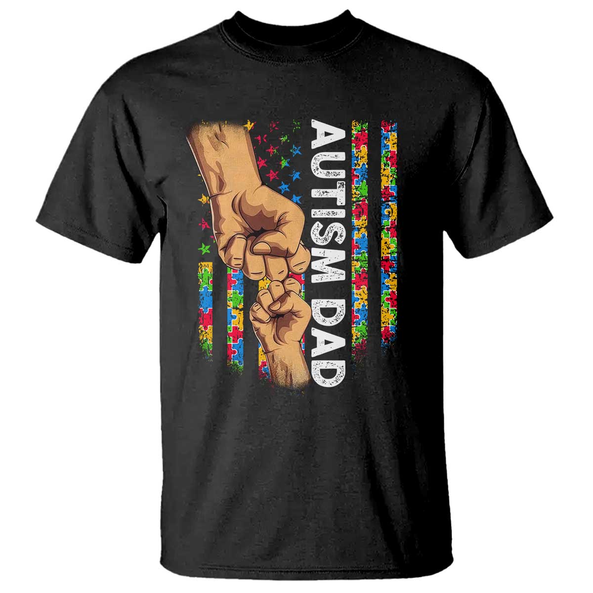 Autism Dad Awareness American Flag Fist Bump T Shirt