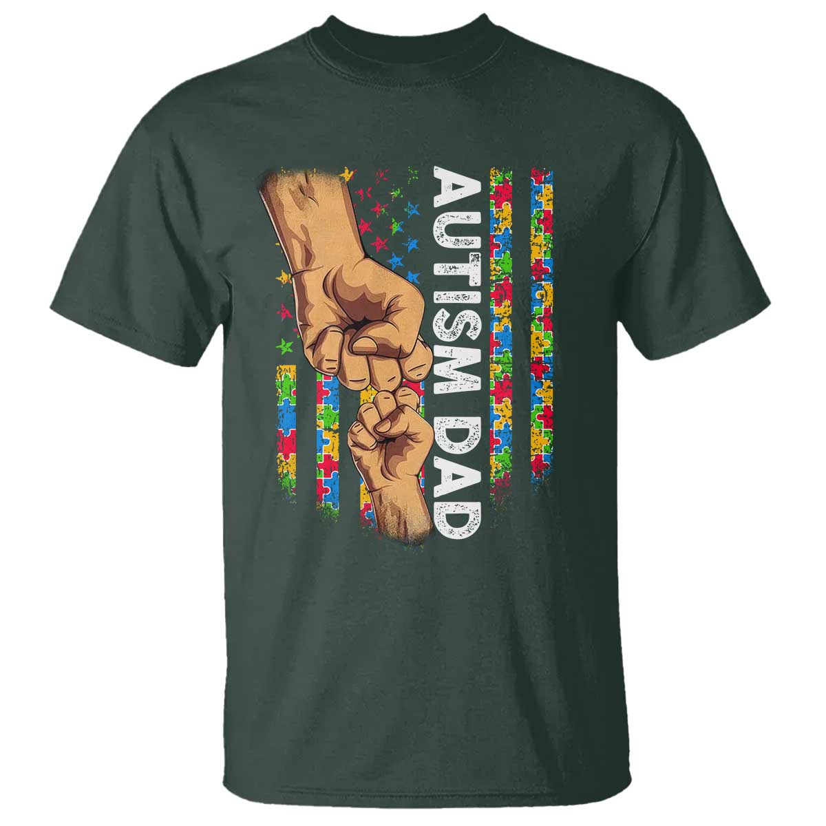 Autism Dad Awareness American Flag Fist Bump T Shirt