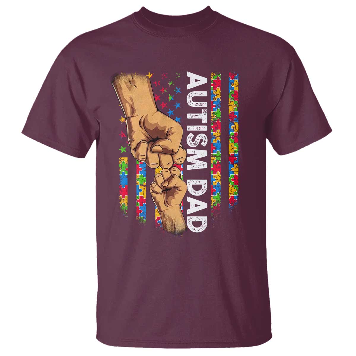 Autism Dad Awareness American Flag Fist Bump T Shirt