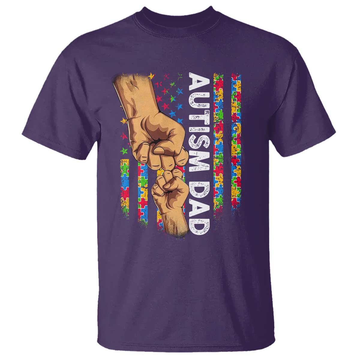 Autism Dad Awareness American Flag Fist Bump T Shirt