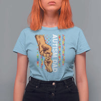 Autism Dad Awareness American Flag Fist Bump T Shirt For Women