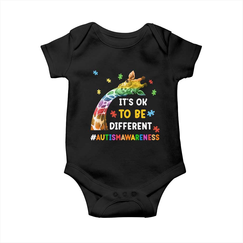 It's Ok To Be Different Autism Awareness Baby Onesie Rainbow Giraffe Puzzle