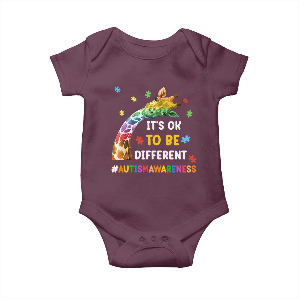 It's Ok To Be Different Autism Awareness Baby Onesie Rainbow Giraffe Puzzle