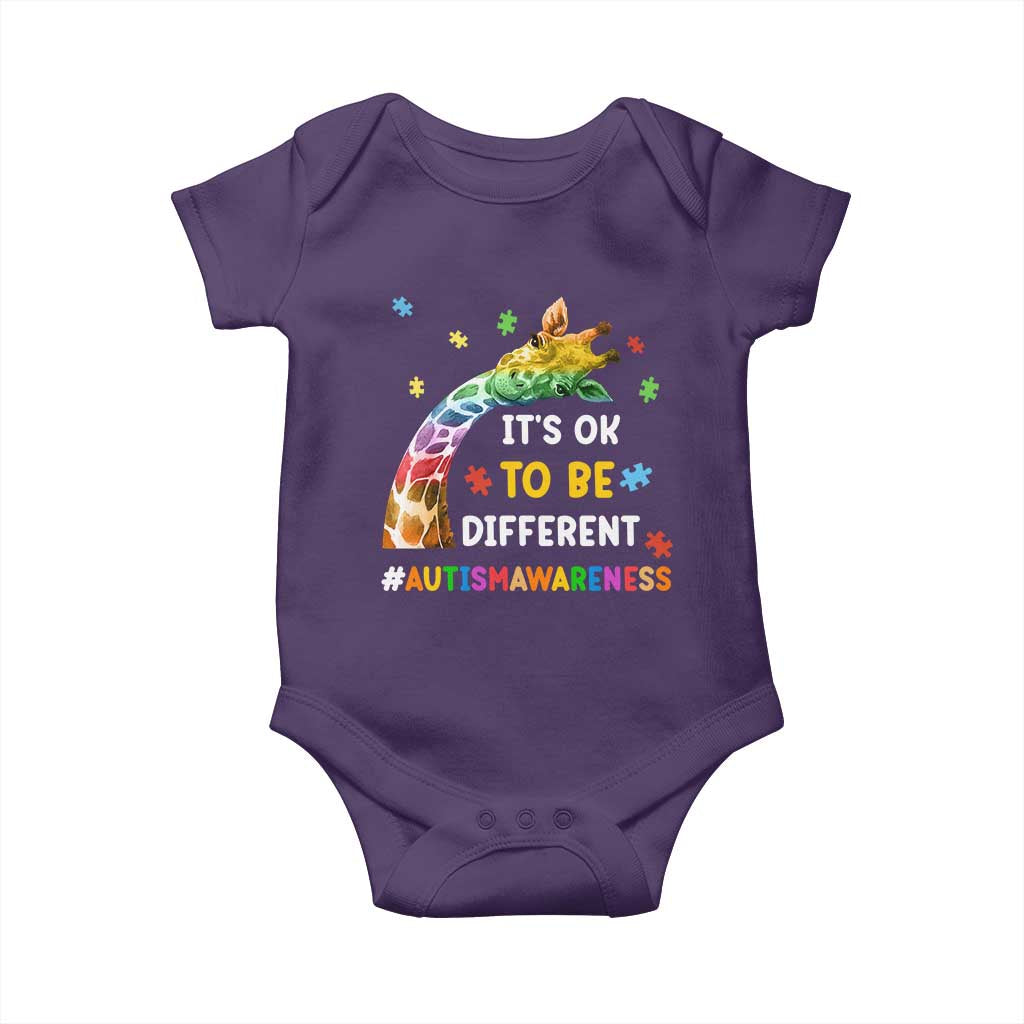 It's Ok To Be Different Autism Awareness Baby Onesie Rainbow Giraffe Puzzle