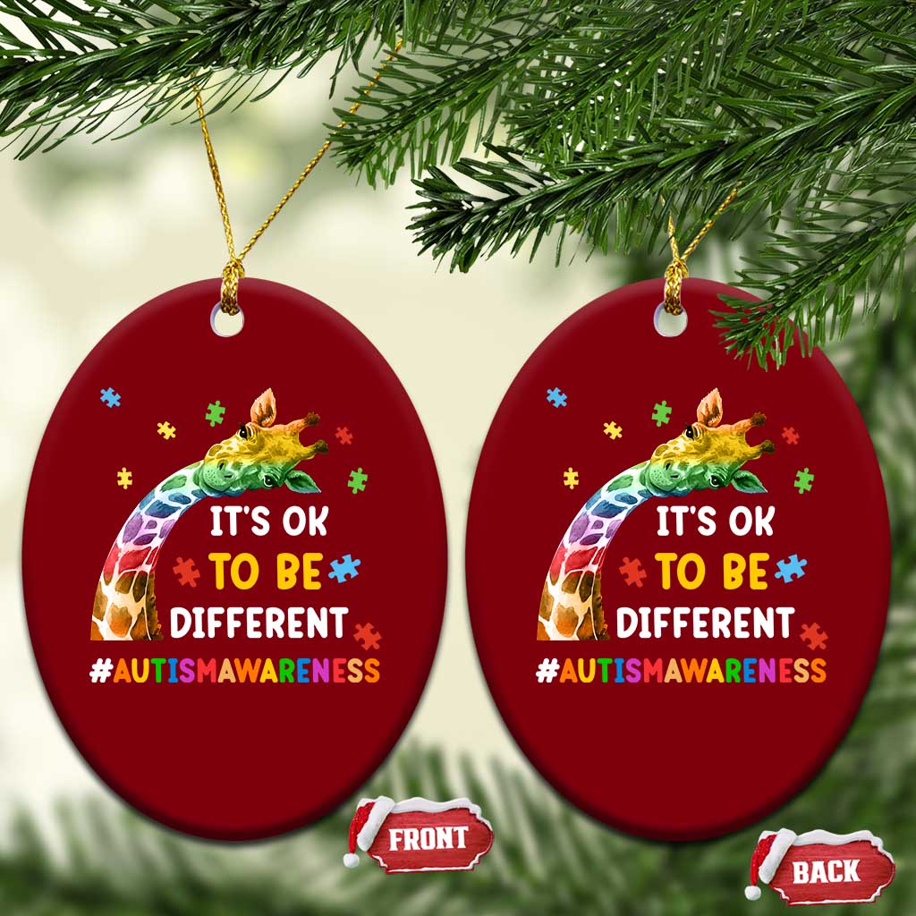 It's Ok To Be Different Autism Awareness Ceramic Ornament Rainbow Giraffe Puzzle