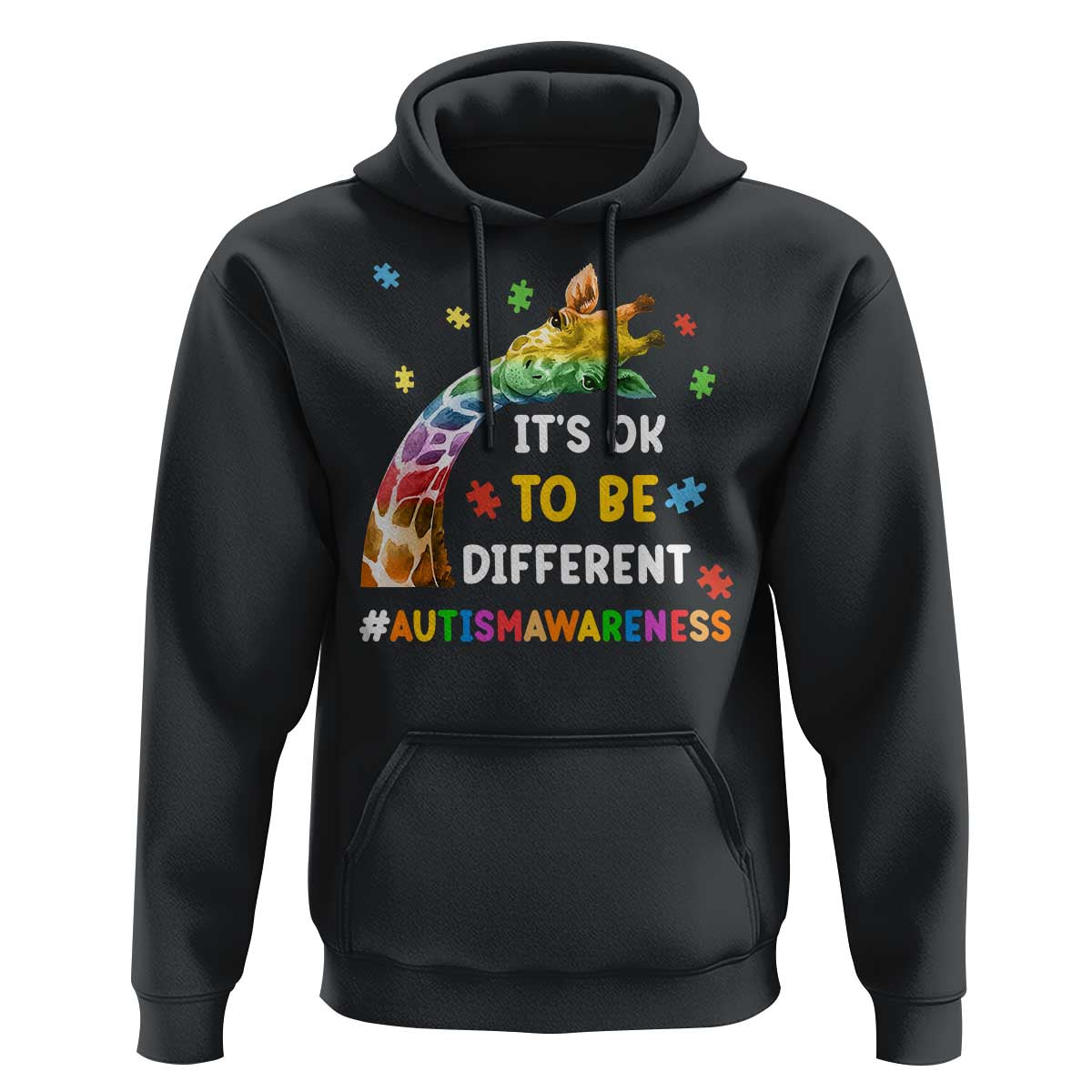 It's Ok To Be Different Autism Awareness Hoodie Rainbow Giraffe Puzzle