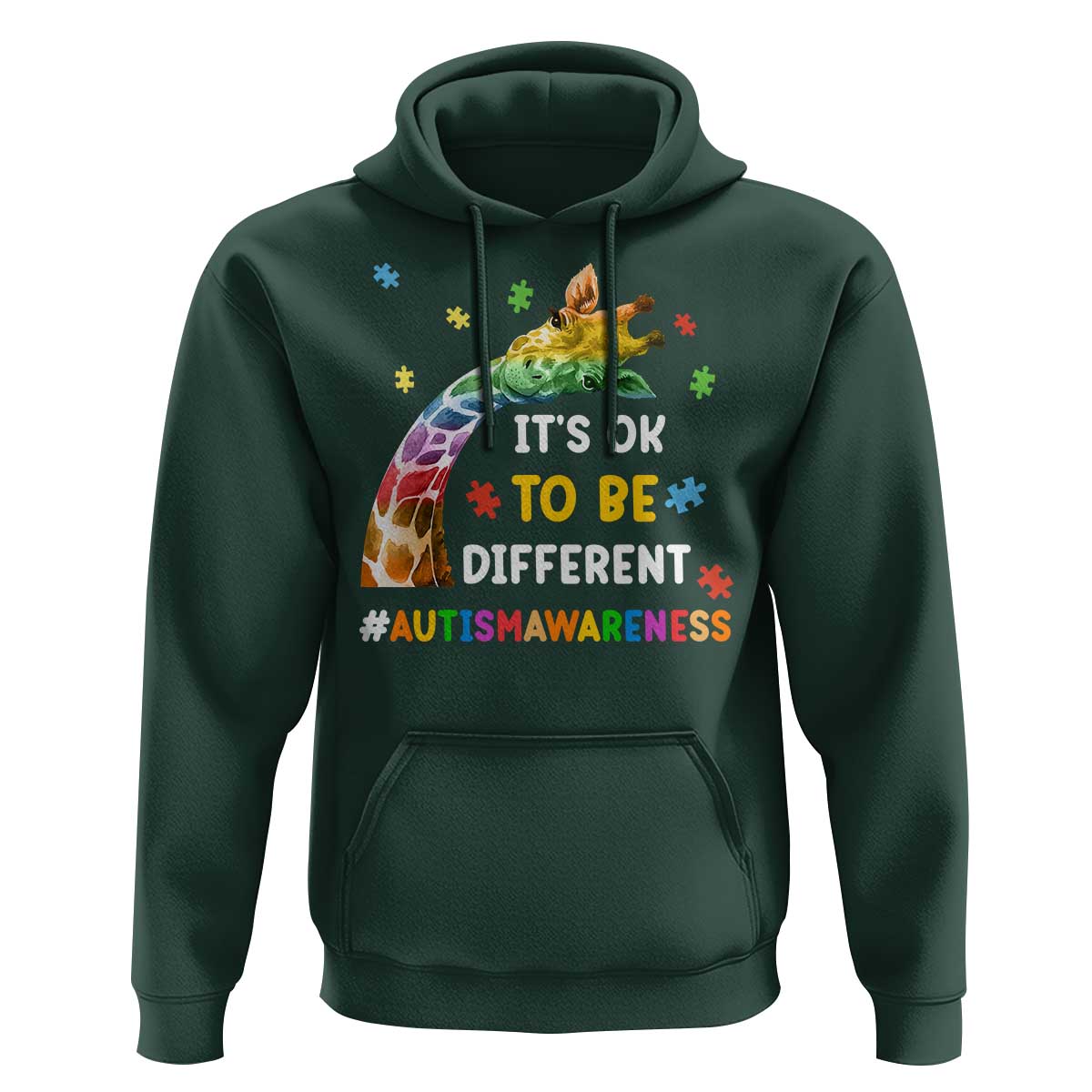 It's Ok To Be Different Autism Awareness Hoodie Rainbow Giraffe Puzzle
