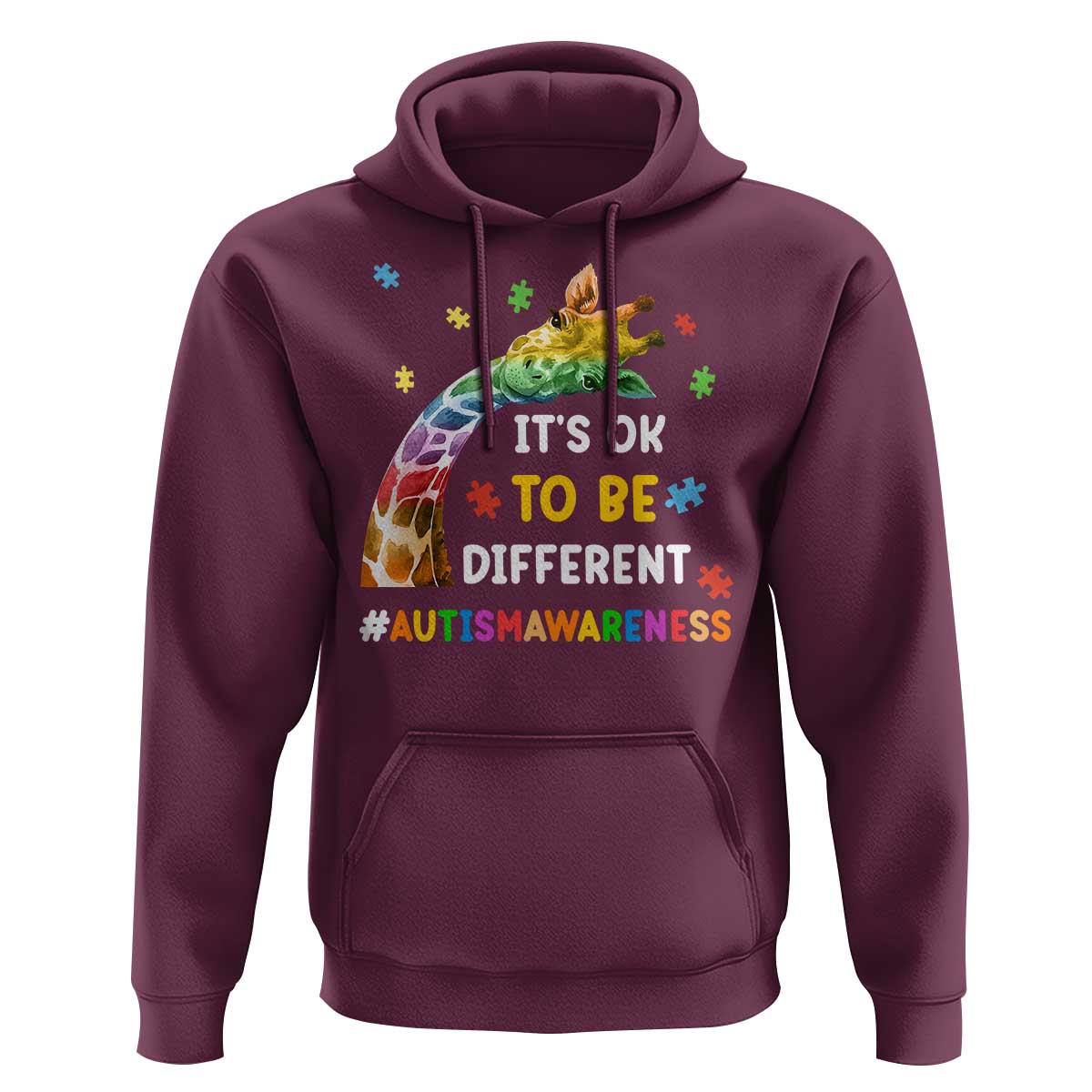 It's Ok To Be Different Autism Awareness Hoodie Rainbow Giraffe Puzzle