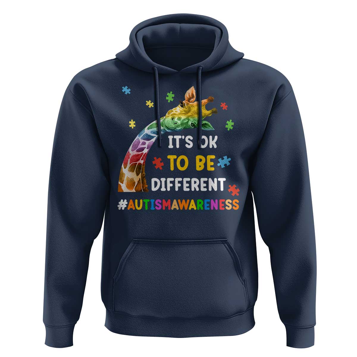 It's Ok To Be Different Autism Awareness Hoodie Rainbow Giraffe Puzzle