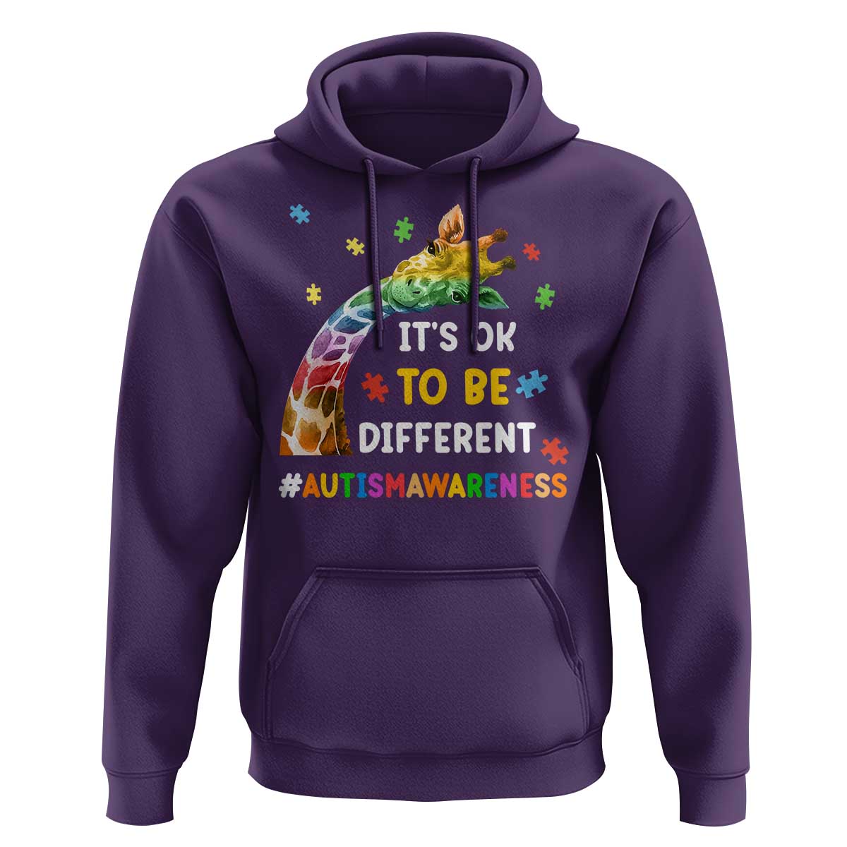It's Ok To Be Different Autism Awareness Hoodie Rainbow Giraffe Puzzle