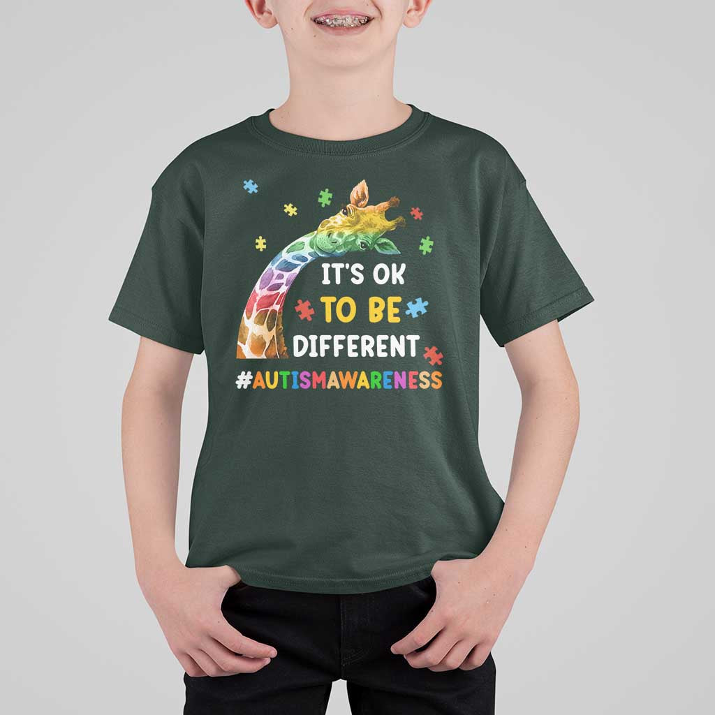 It's Ok To Be Different Autism Awareness T Shirt For Kid Rainbow Giraffe Puzzle