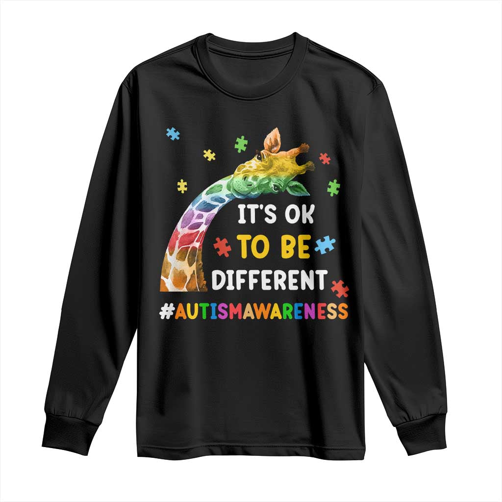 It's Ok To Be Different Autism Awareness Long Sleeve Shirt Rainbow Giraffe Puzzle
