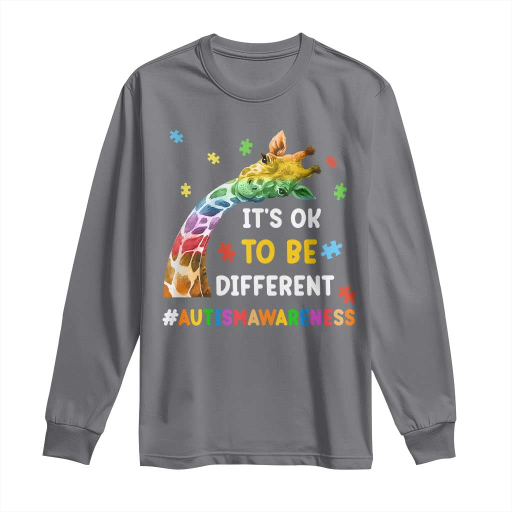 It's Ok To Be Different Autism Awareness Long Sleeve Shirt Rainbow Giraffe Puzzle
