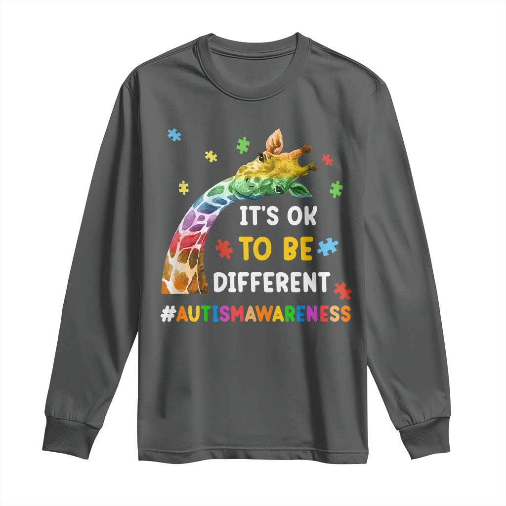 It's Ok To Be Different Autism Awareness Long Sleeve Shirt Rainbow Giraffe Puzzle