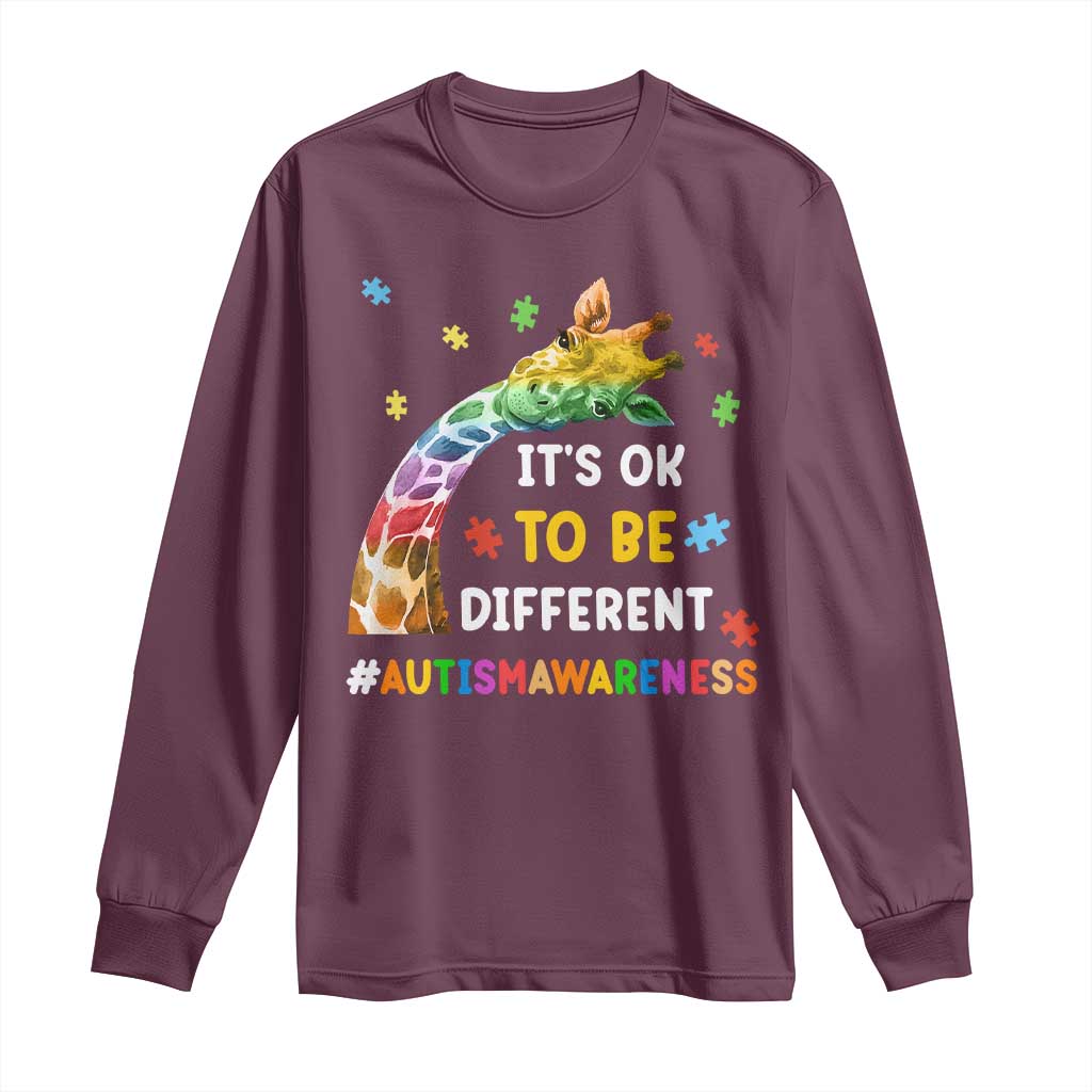It's Ok To Be Different Autism Awareness Long Sleeve Shirt Rainbow Giraffe Puzzle