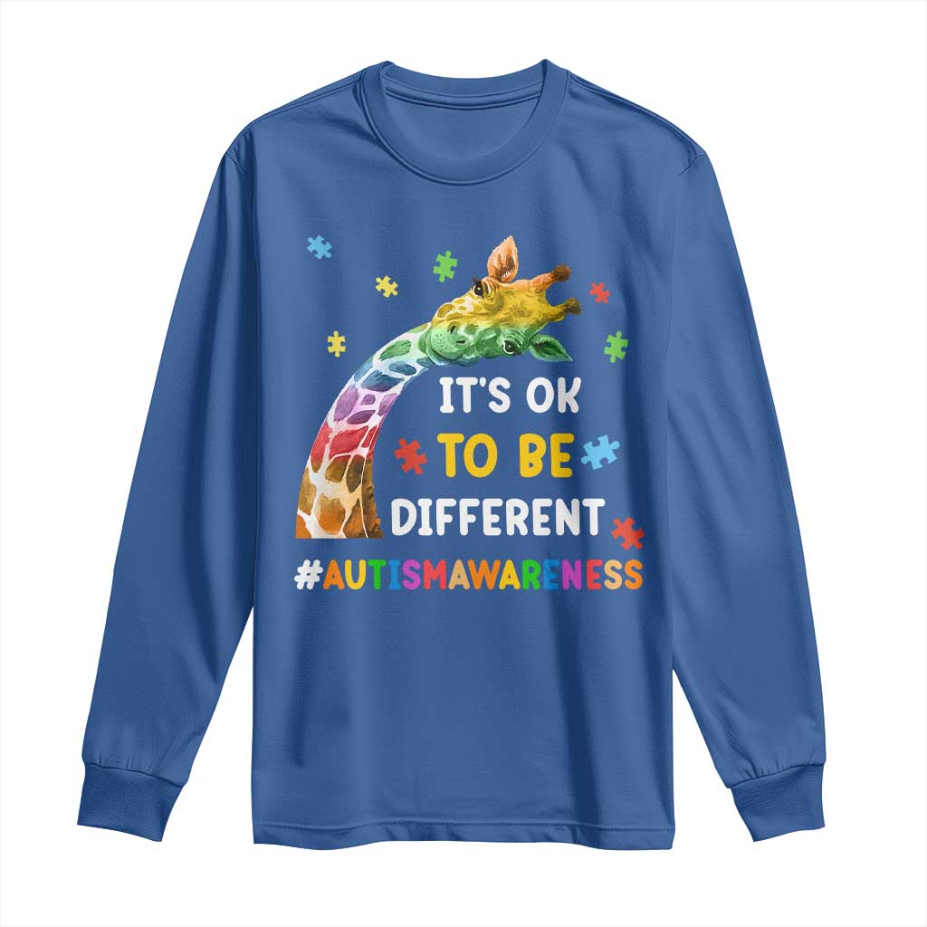 It's Ok To Be Different Autism Awareness Long Sleeve Shirt Rainbow Giraffe Puzzle