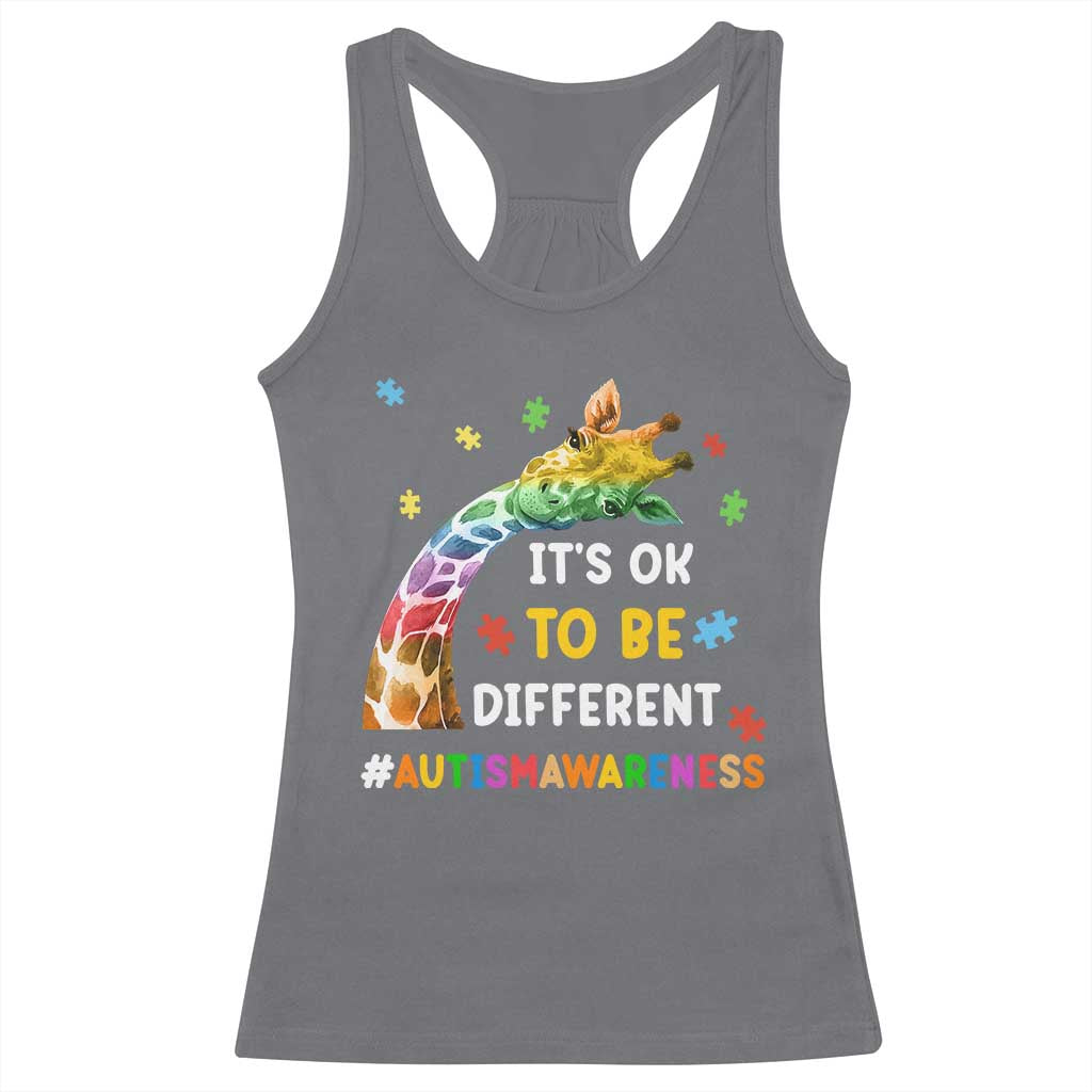 It's Ok To Be Different Autism Awareness Racerback Tank Top Rainbow Giraffe Puzzle