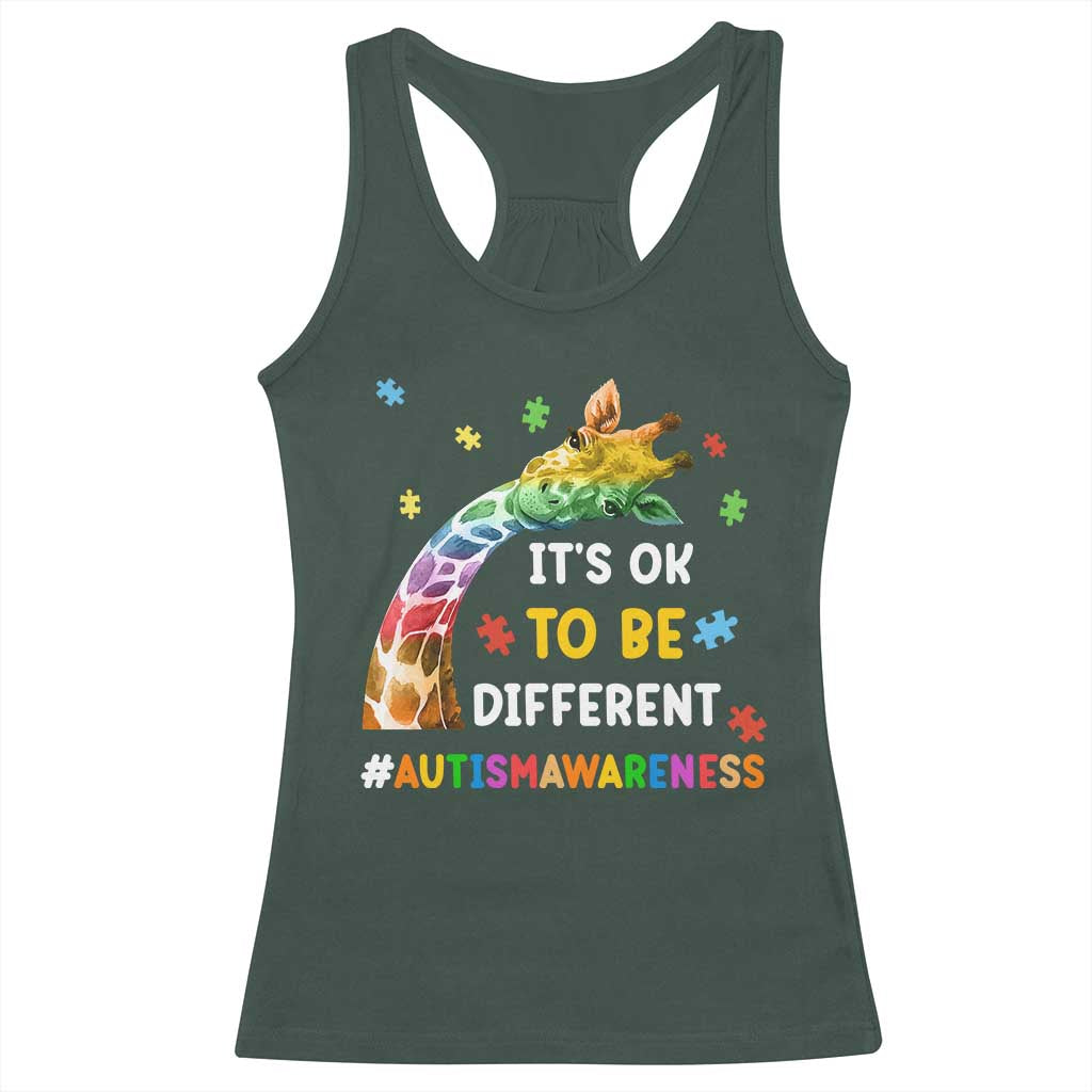 It's Ok To Be Different Autism Awareness Racerback Tank Top Rainbow Giraffe Puzzle