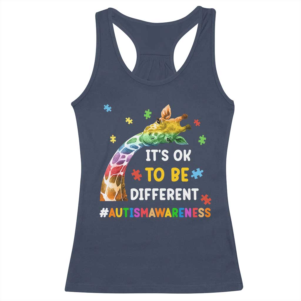 It's Ok To Be Different Autism Awareness Racerback Tank Top Rainbow Giraffe Puzzle